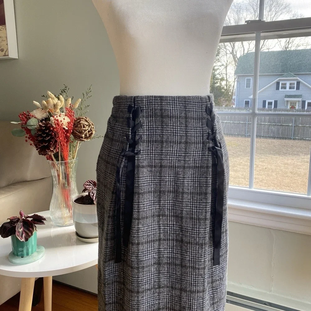 OLIVE des OLIVE Plaid Skirt Made in‎ Japan Ribbon Lace Up Preppy Dark Academia